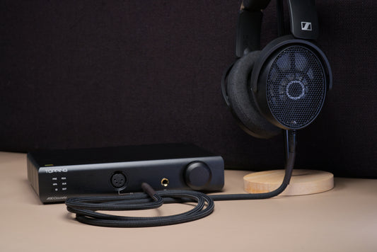 Sennheiser HD490 Pro headphone with custom black cable. 